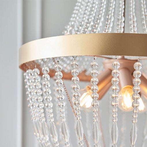 Crystal and Rose Gold Dimmable 5 Light Ceiling Chandelier Pendant 45cm