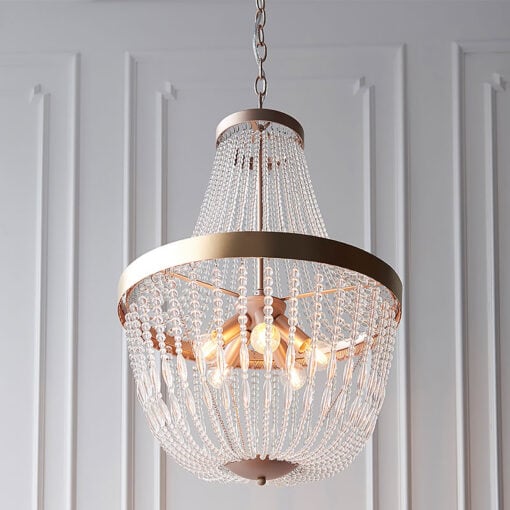 Crystal and Rose Gold Dimmable 5 Light Ceiling Chandelier Pendant 45cm