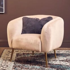 Dark Beige Velvet And Gold Metal Armchair Accent Chair