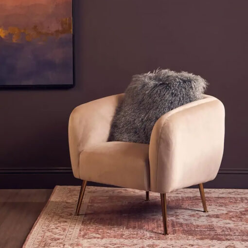 Dark Beige Velvet And Gold Metal Armchair Accent Chair