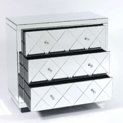 Dawn Mirrored Glass Diamond 3 Drawer Chest Of Drawers Cabinet