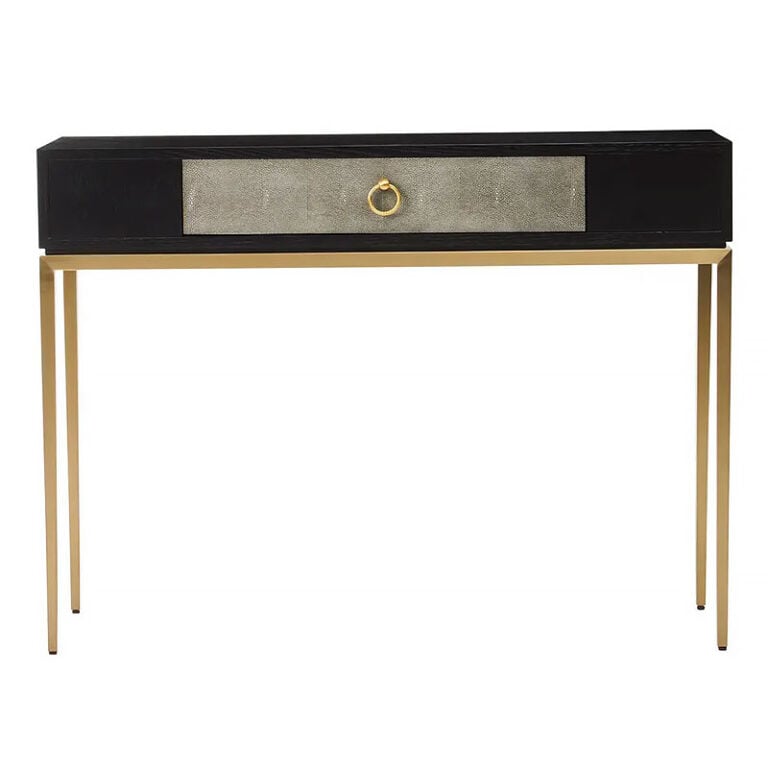 Della 1 Drawer Black Wood Console Table With Gold Metal Legs | Picture ...