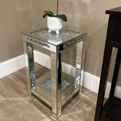 Diamond Crush Mirrored Glass 2 Tier Square Side Table End Table 60cm