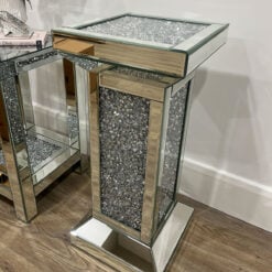 Diamond Crush Mirrored Glass Column Pedestal Side Table End Table