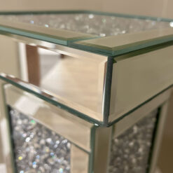 Diamond Crush Mirrored Glass Column Pedestal Side Table End Table