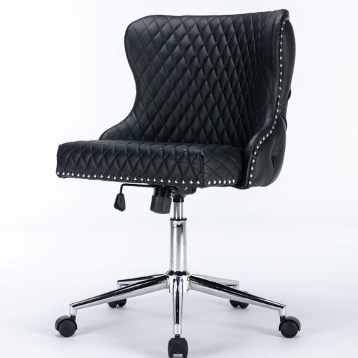 Diana Black Faux Leather And Chrome Office Chair With Lion Knocker