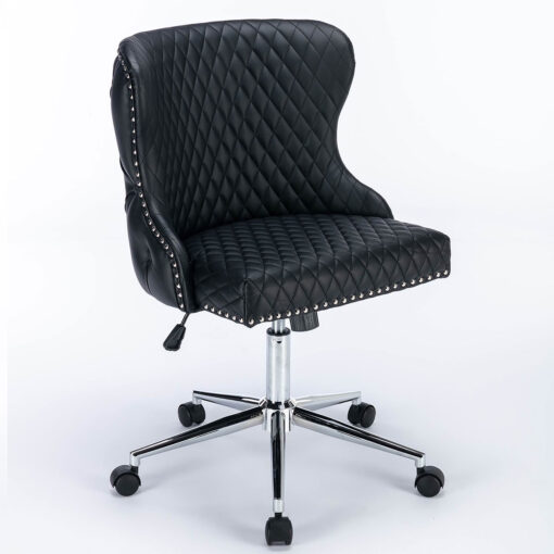 Diana Black Faux Leather And Chrome Office Chair With Lion Knocker