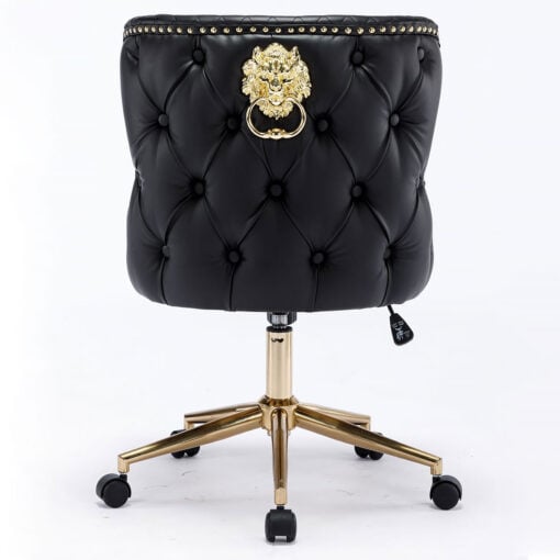 Diana Black Faux Leather And Gold Metal Office Chair With Lion Knocker