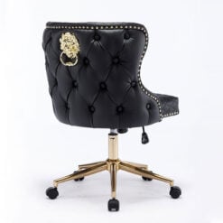 Diana Black Faux Leather And Gold Metal Office Chair With Lion Knocker