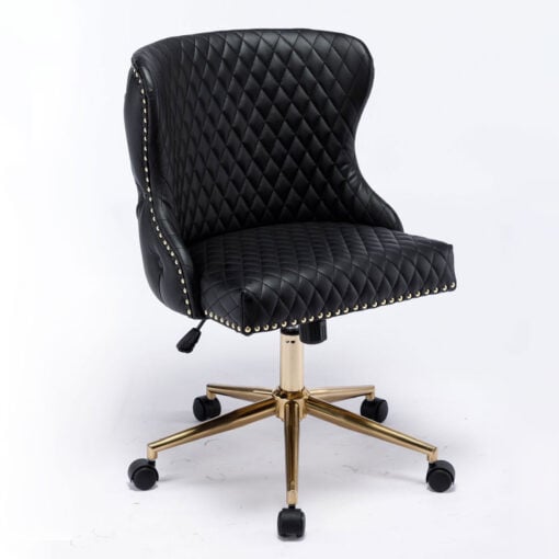 Diana Black Faux Leather And Gold Metal Office Chair With Lion Knocker