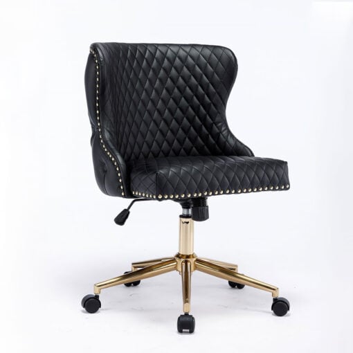 Diana Black Faux Leather And Gold Metal Office Chair With Lion Knocker