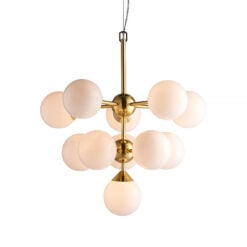 Esme Gold Metal And White Glass 11 Light Ceiling Pendant Chandelier 55cm