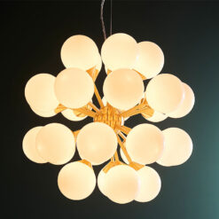 Esme Gold Metal And White Glass 28 Light Ceiling Pendant Chandelier 55cm