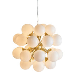 Esme Gold Metal And White Glass 28 Light Ceiling Pendant Chandelier 55cm