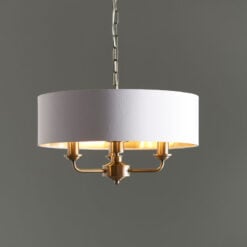 Etta White Fabric And Antique Gold Brass 3 Light Ceiling Pendant Chandelier