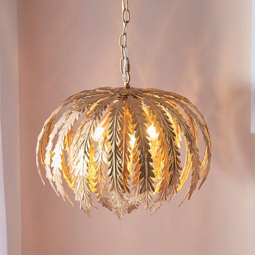 Floral Leaves Gold Metal 3 Light Ceiling Pendant Chandelier 45cm