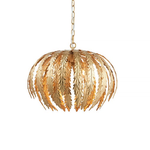Floral Leaves Gold Metal 3 Light Ceiling Pendant Chandelier 45cm
