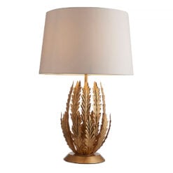Floral Leaves Gold Metal Table Lamp With White Cotton Shade 55cm