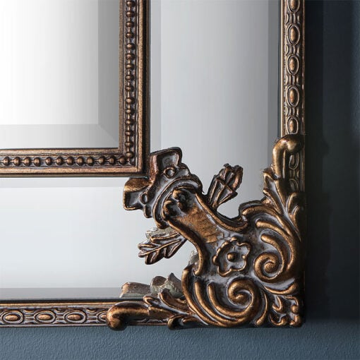 French Baroque Cottage Carved Rustic Gold Wood Large Wall Mirror 114cm