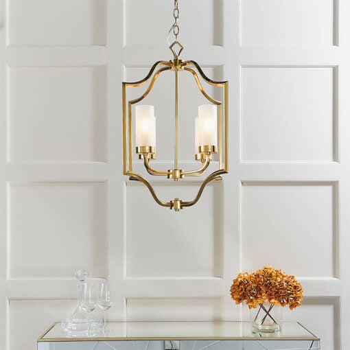 Frosted Glass And Gold Satin Brass 4 Light Ceiling Pendant Chandelier