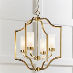 Frosted Glass And Gold Satin Brass 4 Light Ceiling Pendant Chandelier