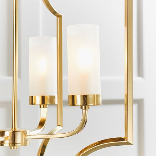 Frosted Glass And Gold Satin Brass 4 Light Ceiling Pendant Chandelier