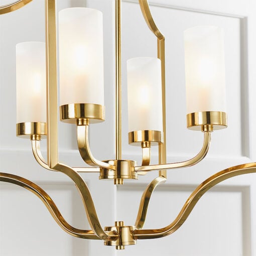 Frosted Glass And Gold Satin Brass 4 Light Ceiling Pendant Chandelier