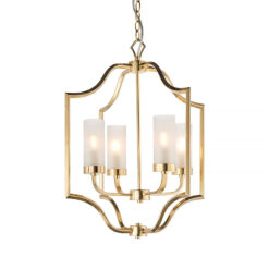 Frosted Glass And Gold Satin Brass 4 Light Ceiling Pendant Chandelier