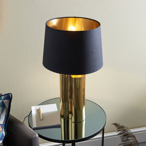 Gold Metal Table Lamp with Black Faux Suede Shade 60cm