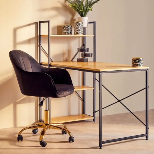 Grace Art Deco Black Velvet And Gold Metal Office Chair Desk Chair