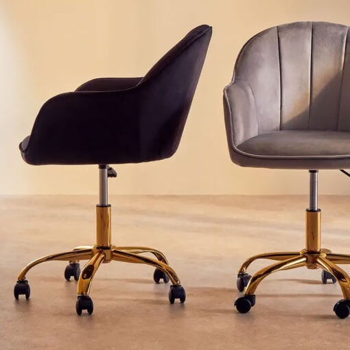 Grace Art Deco Black Velvet And Gold Metal Office Chair Desk Chair