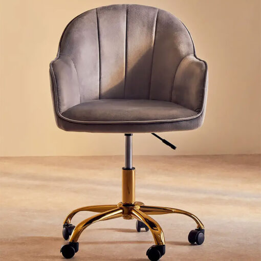 Grace Art Deco Grey Velvet And Gold Metal Office Chair Desk Chair
