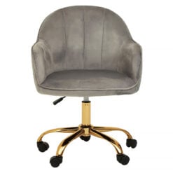Grace Art Deco Grey Velvet And Gold Metal Office Chair Desk Chair