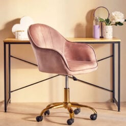 Grace Art Deco Pink Velvet And Gold Metal Office Chair Desk Chair