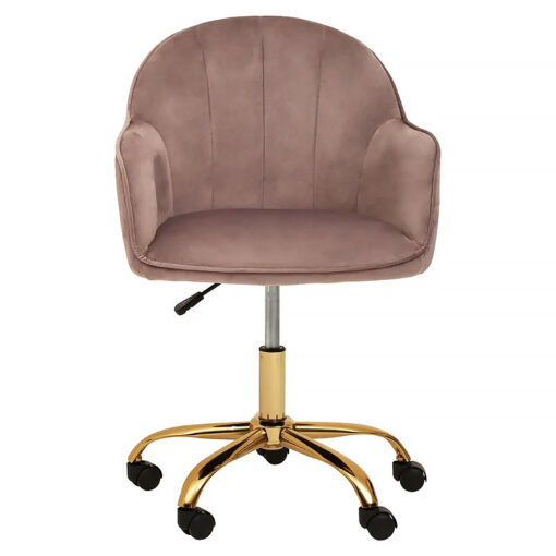 Grace Art Deco Pink Velvet And Gold Metal Office Chair Desk Chair