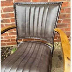 Grey Genuine Leather And Black Metal Industrial Armchair Accent Chair