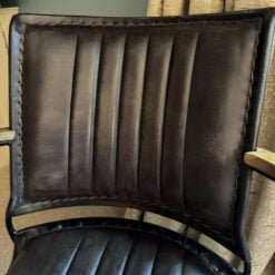 Grey Genuine Leather And Black Metal Industrial Armchair Accent Chair