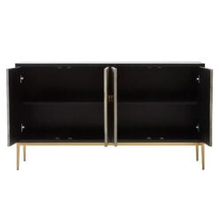 Grey Shagreen Leather And Black Wood Sideboard With Gold Metal Legs