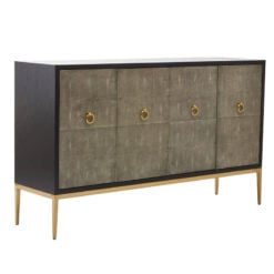 Grey Shagreen Leather And Black Wood Sideboard With Gold Metal Legs