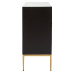 Grey Shagreen Leather And Black Wood Sideboard With Gold Metal Legs