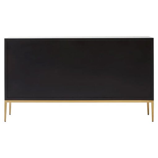 Grey Shagreen Leather And Black Wood Sideboard With Gold Metal Legs