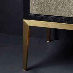 Grey Shagreen Leather And Black Wood Sideboard With Gold Metal Legs