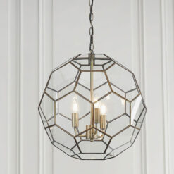 Honeycomb Antique Gold Brass And Glass 3 Light Ceiling Pendant Chandelier 47cm