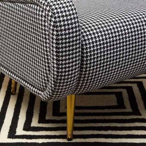 Houndstooth Checked Black And White Fabric And Gold Metal Armchair Accent Chair