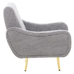 Houndstooth Checked Black And White Fabric And Gold Metal Armchair Accent Chair