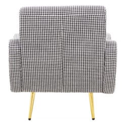 Houndstooth Checked Black And White Fabric And Gold Metal Armchair Accent Chair