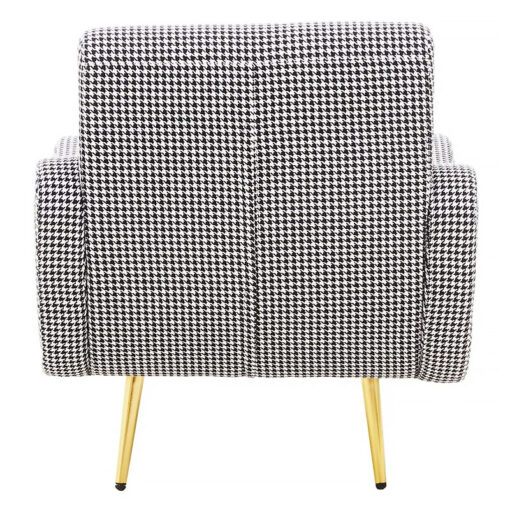 Houndstooth Checked Black And White Fabric And Gold Metal Armchair Accent Chair