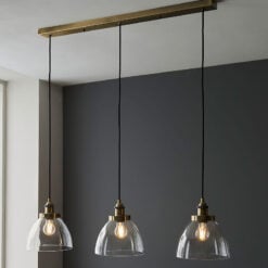 Industrial Antique Gold Brass And Glass 3 Light Ceiling Pendant Chandelier