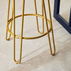 Industrial Gold Metal And Elm Wood Set Of 1 Bar Table And 2 Bar Stools