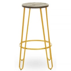 Industrial Gold Metal And Elm Wood Set Of 1 Bar Table And 2 Bar Stools